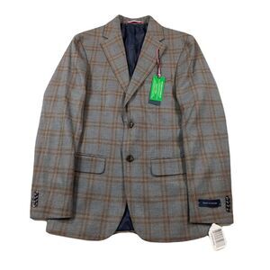 Tommy Hilfiger Pattern Sport Coats Mens 36R Grey Brown‎ Plaid Modern-Fit $295